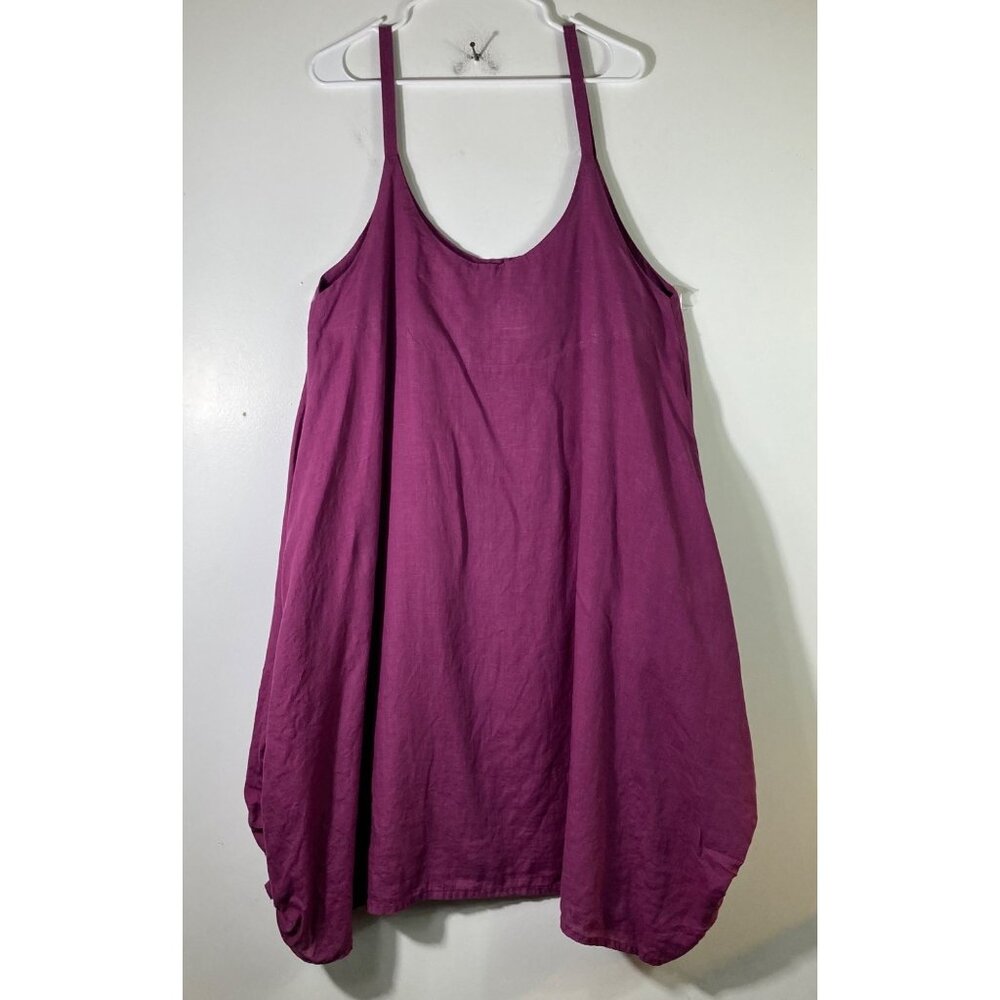 Womens Tina Givens‎ Lagenlook Linen Sleeveless Dress Ruched Side Hem Magenta SM